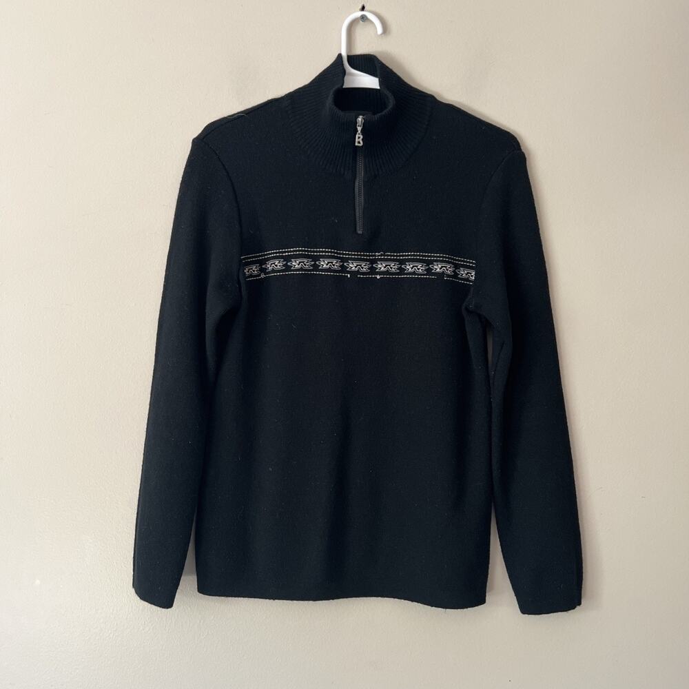Bogner Black Wool Blend Quarter Zip Womens Ski Long Sleeve Top Size Small